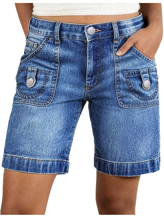 Flamingals Pants - Flamingals Jean Mid Waist Stretchy Patch Pocket Pockets Shorts M